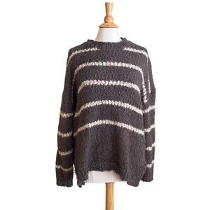 Davi & Dani Gray, White Fuzzy, Chunky Knit Boxy Oversized Sweater, 2XL